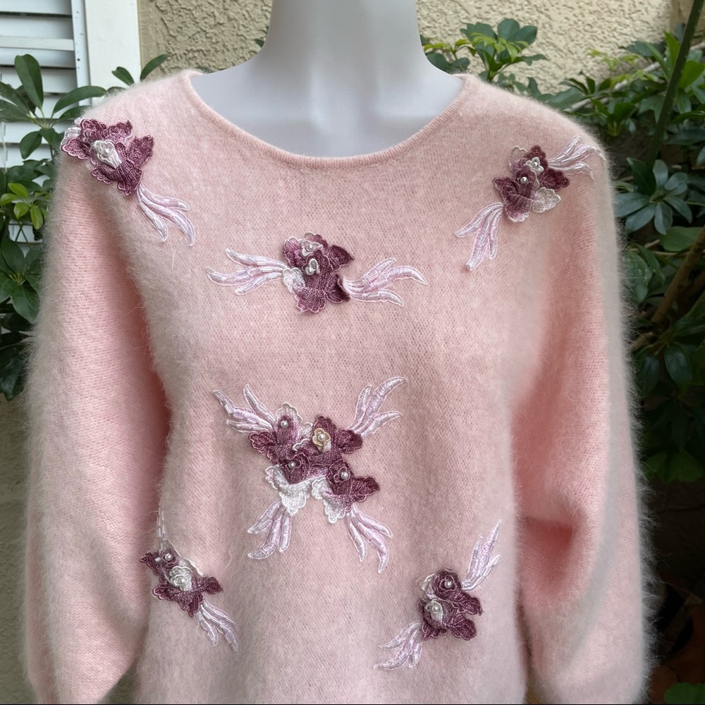 Vintage 80’s baby pink My Lady Fashion angora knitted sweater